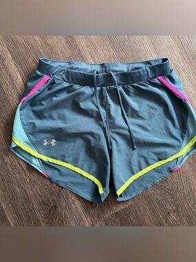 Under Armour Teal Athletic Shorts with Neon Yellow & Pink Accents